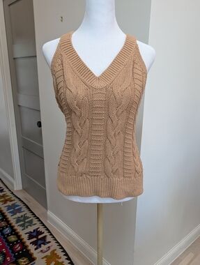 Banana Republic Camel Cable-Knit Sweater Tank XS